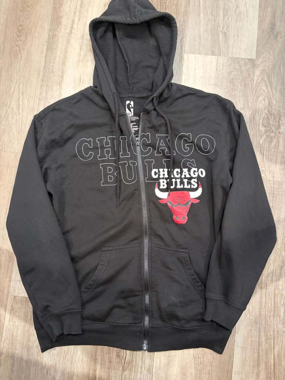 NBA Chicago Bulls Full Zip Hoodie Size S Black Graphic Sweatshirt